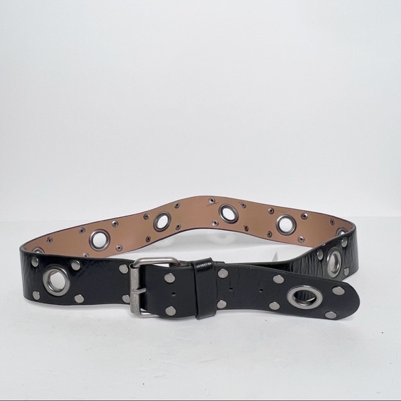 Y2K 2000’s Black Thick Belt With Metal Rings Size Large - Picture 1 of 3